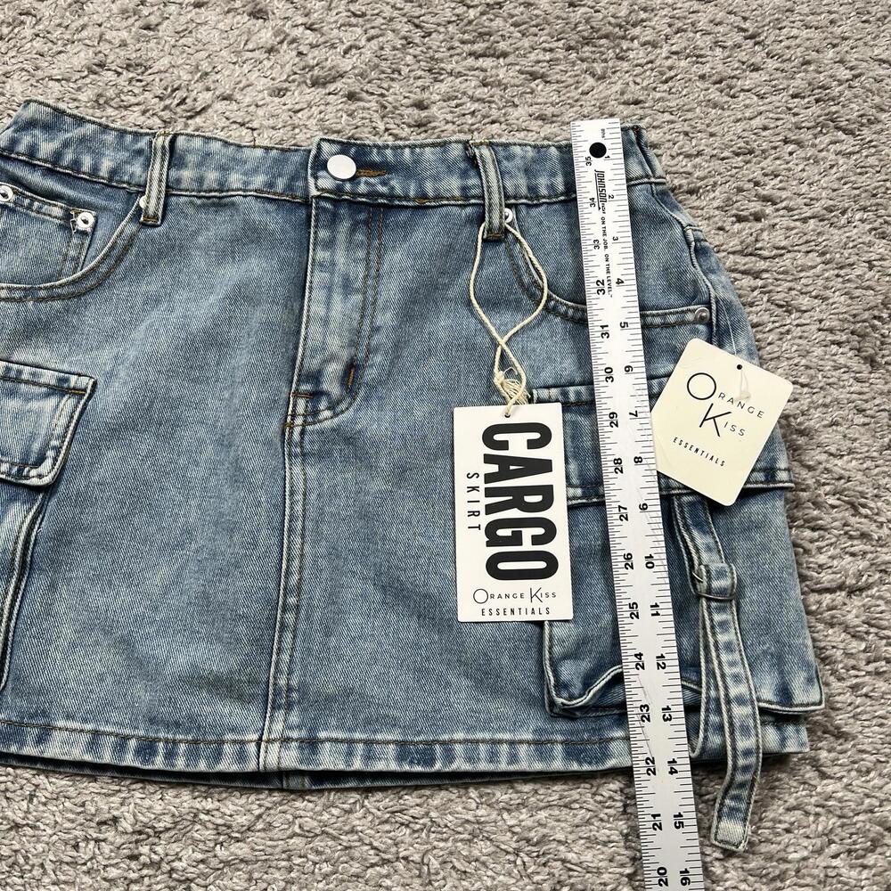 NWT NEW Y2K Orange Kiss Ultra Low Waist Denim Cargo Mini Skirt Sz Medium - Picture 6 of 7